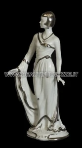 DAMA EGIZIA IN CERAMICA BIANCO PLATINO CON CRISTALLI SWAROVSKI STATUA - Imagen 1 de 1