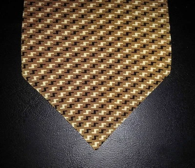 Enzo Felini галстук шелк желтовато-коричневый слоновой кости черный блок S геометрические формы дизайн новый в коробке t3902  - Изображение 1 из 4