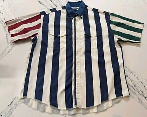 VTG 90's Wrangler Shirt Men's 17.5 Vertical Stripe Western Shirt XL Color Block