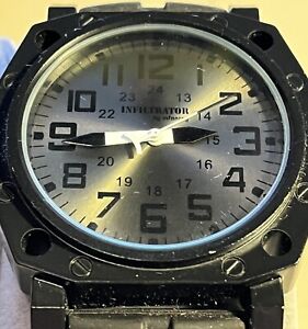 Infiltrator Infantry Watch Men's Black Stainless Steel Rubber Band BA184 1.75"