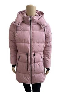 DKNY Light Pink Puffer Long Coat Jacket Parka Hooded Women 0F Warmth Large L - Picture 1 of 6