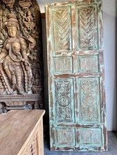 Rustic Farmhouse Barn Door, Rustic Carved Green Door Panel, Handcarved Barn Door