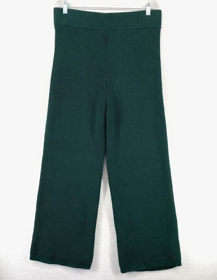 LOU & GREY Pants L Waffle Sweater Heavy Knit Wide Leg Lounge Viscose Blend Green - Image 1 of 4