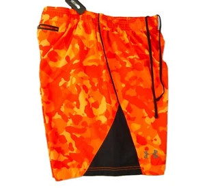 UNDER ARMOUR Swim Trunk Board Shorts Men Medium 30x7 ORANGE Geometric Print NWOT - Picture 1 of 8