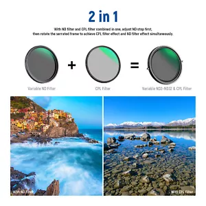 NEEWER 2 in 1 55mm Variable ND Filter ND2–ND32&CPL Scratch Resistant Filter - Picture 1 of 8