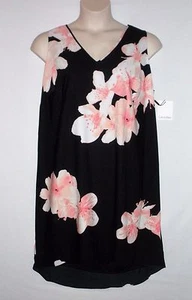 NUEVO CON ETIQUETAS PRECIO DE VENTA SUGERIDO POR EL FABRICANTE $144 - Vestido recto estampado floral CALVIN KLEIN, negro rosa, talla grande 14W - Imagen 1 de 3