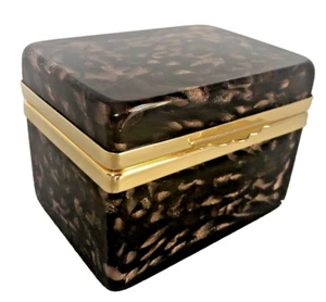 Caja de cristal vintage italiana de Murano con bisagras en escamas de oro - Imagen 1 de 16
