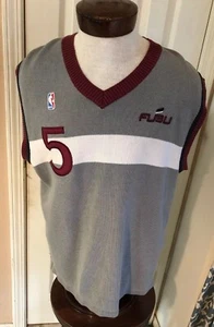 Fubu Athletic NBA #5 Grey White Striped Maroon Sweater Vest Men’s L - Picture 1 of 4