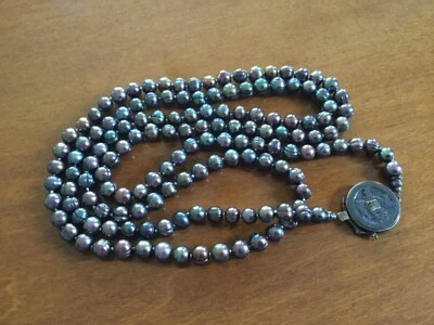 .925 STERLING SILVER CLASP FRESHWATER MULTICOLOR BLACK PEARL 48 INCHES NECKLACE - Image 1 of 4