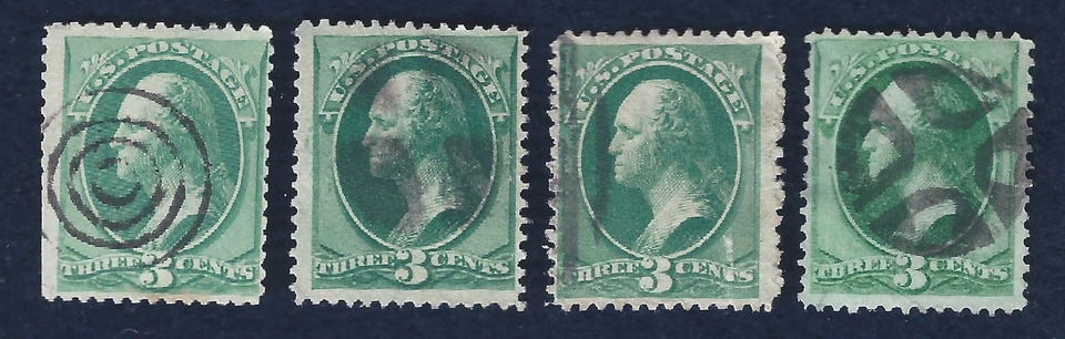 Cuatro estampillas de Estados Unidos de 1873, 3c, Washington. Scott #158, nunca montado. Foto 1 de 1