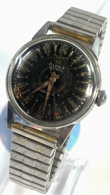 Esfera ALPHA 24 horas, 17 joyas, suiza, 34 mm rara esfera estilo militar. Años 50, funciona. Foto 1 de 4