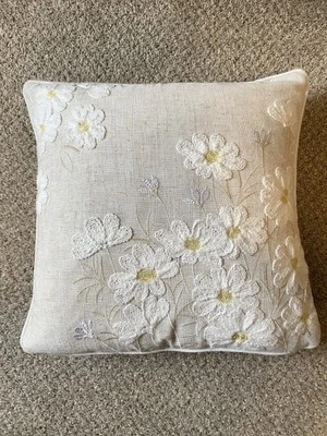 Celerie Kemble Beige Floral Daisy Embroidered Throw Pillow Linen Blend 16x16 - Image 1 of 4