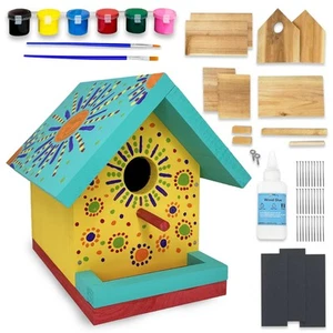 Jr Bird House Kit DIY Cedar Wood Birdhouse for Outdoors with Paint Fun for Kids - Picture 1 of 8