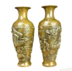 Dragon Phoenix Old Estate Incense Burners VASE Censer Bronze Pot Antique Pair - Picture 1 of 7