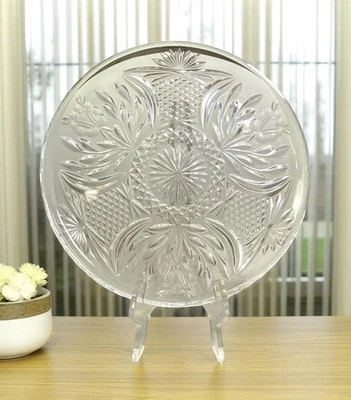 VTG Pressed Glass Platter Diamond Fan Pattern Victorian Inspired EAPG - 11.75” - Image 1 of 4