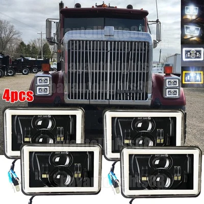 4pcs Fit International Harvester 9300 1988-2000 4x6inch LED Headlights HI/LO DRL - Image 1 of 4