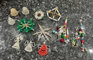 Vintage Mixed Lot Beaded Plastic Christmas Ornaments Wreath Angels Bells 12 Ct. - Picture 1 of 10