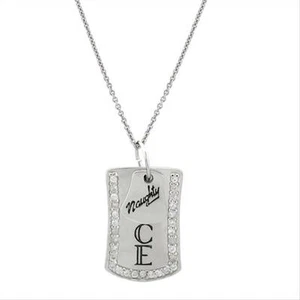 Sterling Silver "Naughty & Nice" CZ Dog Tag Pendant 18" - Picture 1 of 1