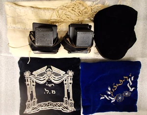 JUEGO CUERO TEFILÍN TALIT MANTÓN DE ORACIÓN KIPÁ Y 2 BOLSAS JUDAICA JUDÍAS - Imagen 1 de 15