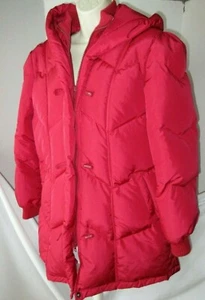 Vintage Women's Down Quilted Puffer Coat Parka Size Medium Hooded 80's Zip Front - Picture 1 of 11