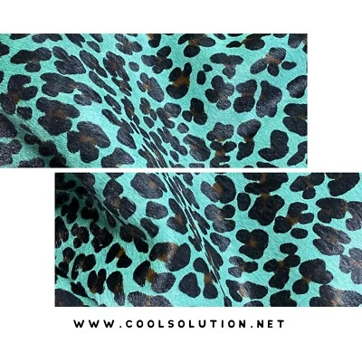 Cowhide Stenciled Turquoise Leopard Printed, Hair On Hide for Wallets, Bags, - Imagem 1 de 4