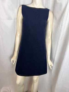 PRADA navy blue  wool sleeveless sheath dress size 6 black leather trim small - Picture 1 of 7