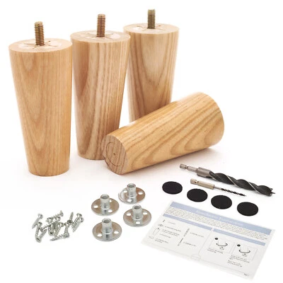 Furniture Legs Set of 4, Premium 4 inch Ash Wood Mid Century Replacement Feet - Image 1 of 4