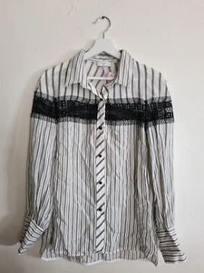 Sandro Paris Damen weiß schwarz gestreift Kragen Bluse offen gehäkelt Größe 3 neu mit Etikett - Bild 1 von 9
