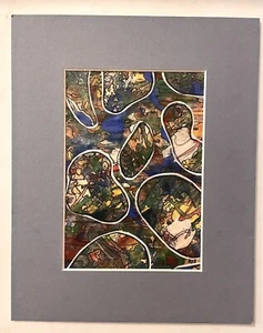 "Tidal Pool" - Original abstrakte Collage handbemalt - mattiert für 8 x 10 Rahmen - Bild 1 von 2