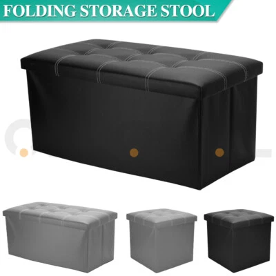 Folding Ottoman Storage Cube Footstool Stool Blanket Box Pouf Seat Bench Linen - image 1 of 4