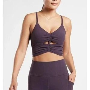 NEU Athleta Cinch Longline Sport BH Lila Rüschen V-Ausschnitt Cutout BH Gr. XS - Bild 1 von 9