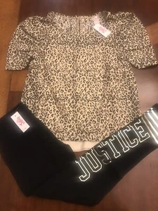 Justice Girls Spring Animal Print Shirt, Sz 16/1 8 & Foil Leggings, Size 14, NWT - Picture 1 of 12