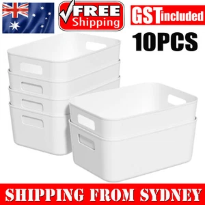 10XPlastic Storage Box Handle Container Organiser Crate Basket Office Kitchen AU - Picture 1 of 12
