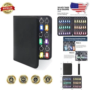 Premium Leather Key Organizer with 36 Tags - Ideal for Business & Estates - Picture 1 of 9