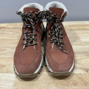 Anthropologie Boots Womens 40 9.5 Terra Cotta Jenny Sherpa Cuffed Hiking Lace Up - Picture 1 of 7