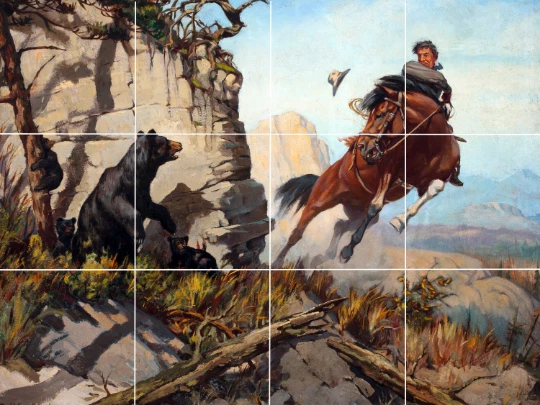 WIEGHORST Grizzly Scare vaquero país western azulejo de cerámica mural salpicadero Foto 1 de 4