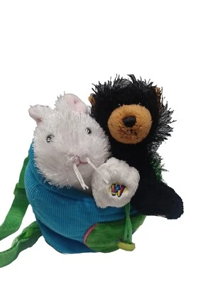 Lot Webkinz Backpack PursebStuffed Plush Animal Carrier Rabbit White Black Bear - Image 1 of 4