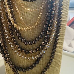 Cara NY Multi 9 Strand crystal Brown Beads statement necklace Jewelry