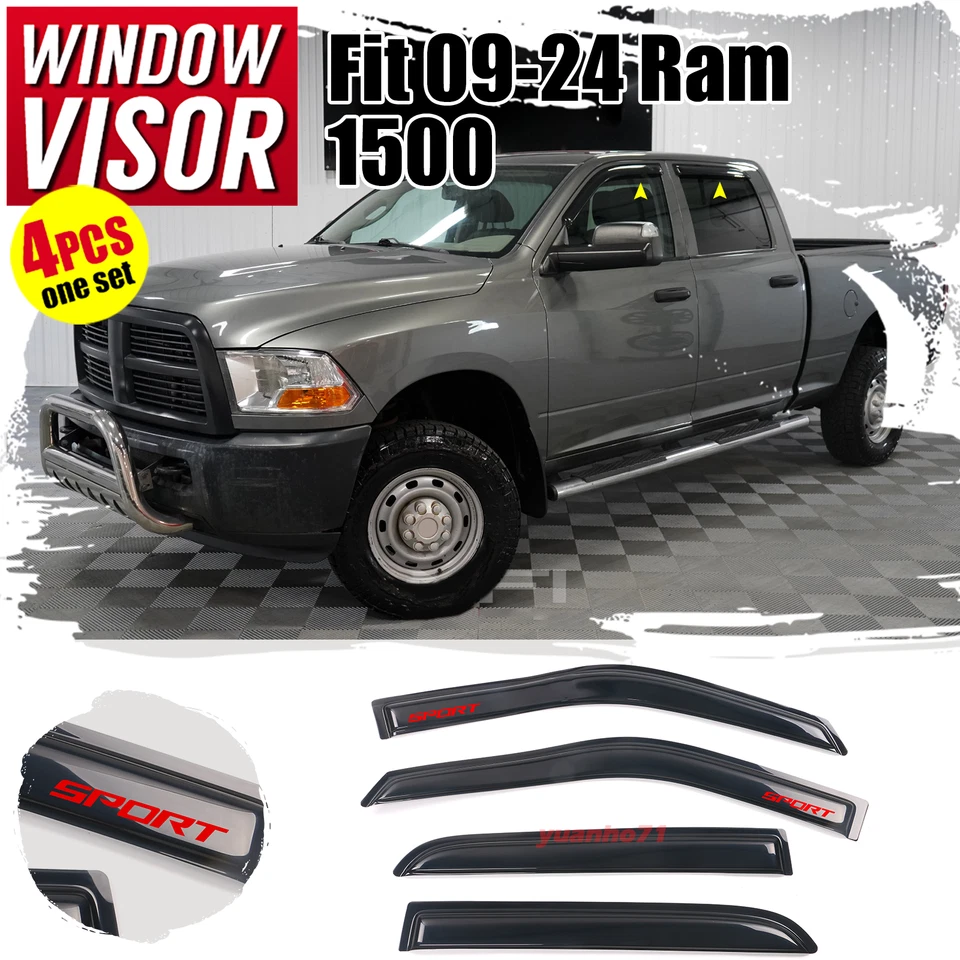 Fits 09-24 Ram 1500 10-25 Dodge Ram 2500 3500 Crew Cab & Mega Cab Window Visors Foto 1 de 4