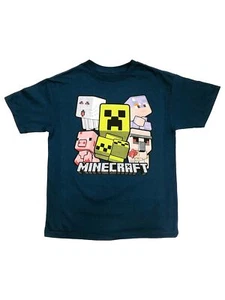 Minecraft Boys Navy Blue Creeper & Pig Tee Shirt Video Gamer T-Shirt XXS (4-5) - Picture 1 of 1