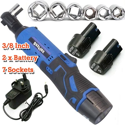 3/8" Cordless Electric Ratchet Right Angle Wrench Impact 7xSockets + 2 Batteries - Image 1 of 4