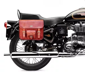 Royal Enfield Leather Black Saddle Pannier Bags 1 Pair GT & Interceptor 650cc 2p - Picture 1 of 7
