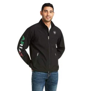 Ariat Men’s New Team Softshell Jacket Black w/Mexico Flag #10031424 - Picture 1 of 6