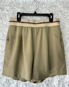 Helmut Lang Shorts Womens Size 6 Pleated Twill High Waist Pull On Logo Waist - Picture 1 of 9