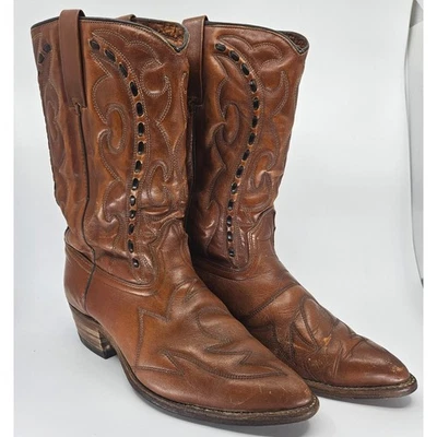 De Colección Años 80 Durango West Hombres Cuero Bota de Vaquero Costura Occidental Puntera Corta EE. UU. 12EE Foto 1 de 4