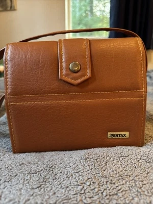 Vintage Pentax Camera Case Bag - Camel Tan Brown Faux Leather Snap Closure - Image 1 of 4