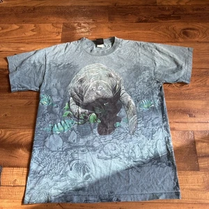 Vintage 90s Habitat Manatee Men's L All Over Print Single Stitch Double Sided - Picture 1 of 7