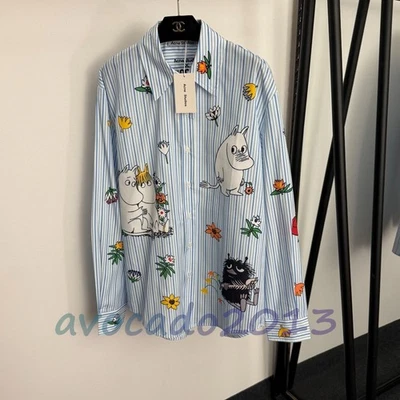 Camisa suelta manga larga con estampado de dibujos animados a rayas azules otoño ACNE para mujer Foto 1 de 4