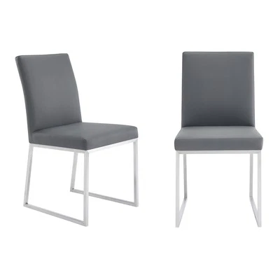 Armen Living Trevor Contemporary Dining Chair in Brushed Stainless Steel and Gre - Image 1 of 4