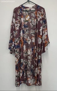 Kori Kimono Cardigan Floral Duster Beach Cover Up Topper - Size L - Picture 1 of 7